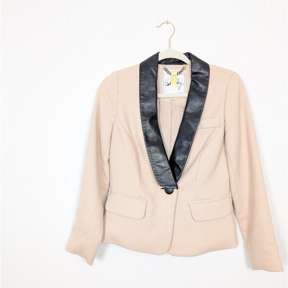 Milly Cream Single Breasted Leather Contrast Tuxedo Blazer Size 4 - Picture 3 of 8
